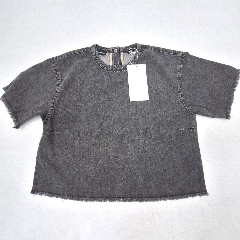 Wildfang Essential Denim‎ Boxy Top Womens XS Black Raw Hem WN7802